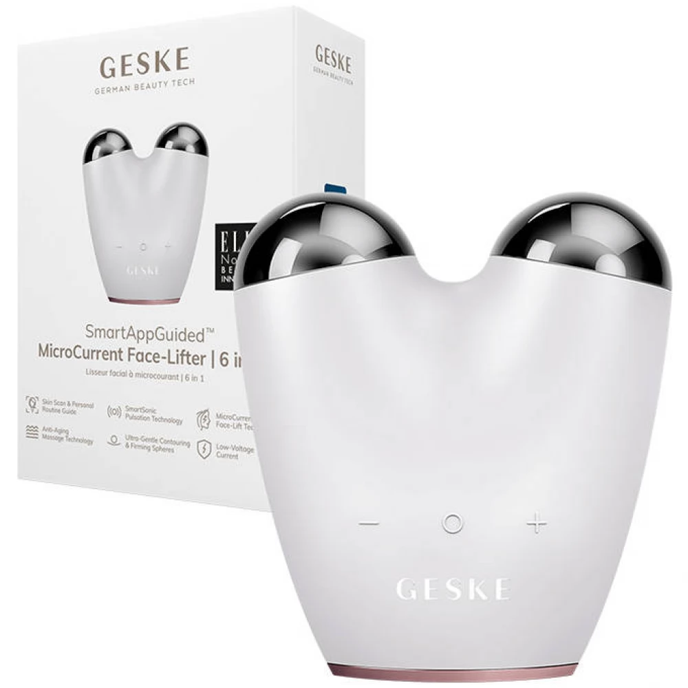 GESKE 6 in 1 MicroCurrent Face-Lifter Arcfeszesítő készülék alkalmazással gyöngyház fehér