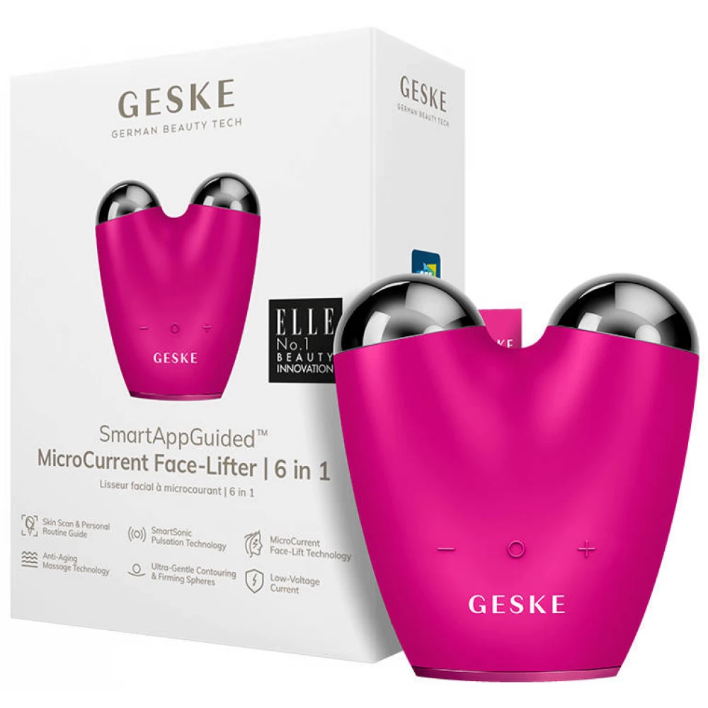 GESKE 6 in 1 MicroCurrent Face-Lifter Arcfeszesítő készülék alkalmazással magenta
