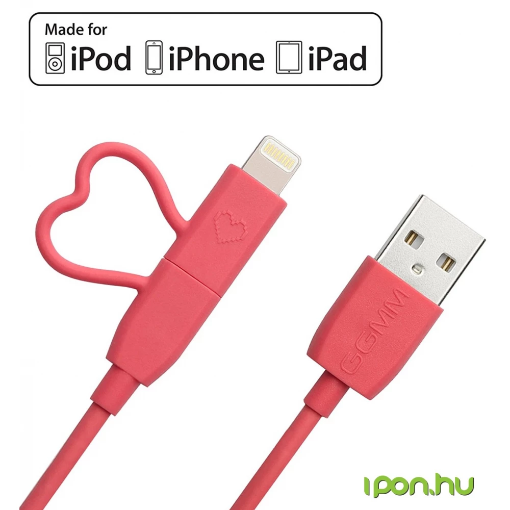 GGMM USB Lightning és Micro USB Töltő/adatkábel Piros 1m GGMM-AC-11