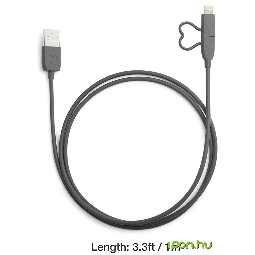 GGMM USB Lightning és Micro USB Töltő/adatkábel Szürke 1m GGMM-AC-12