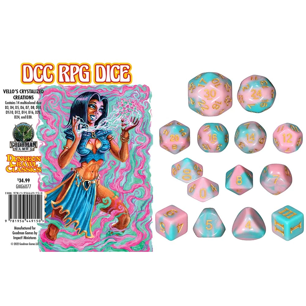 GOODMAN GAMES Dungeon Crawl Classics: Vellos Crystalized Creations RPG dobókocka szett 14 darabos