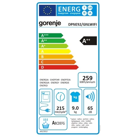 GORENJE DPNE92/GNLWIFI Szárítógép hőszivattyús 9kg A++ fehér