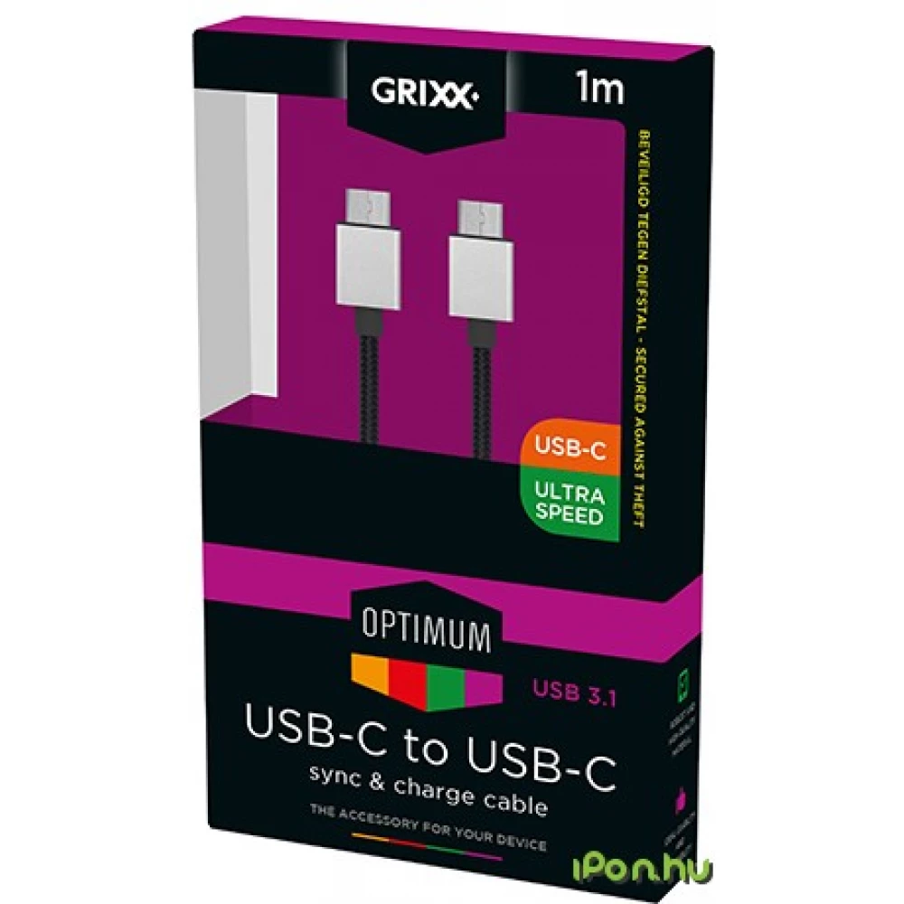 GRIXX USB 3.1 Type C Összekötő Fekete 1m GROCACCUSFBK01