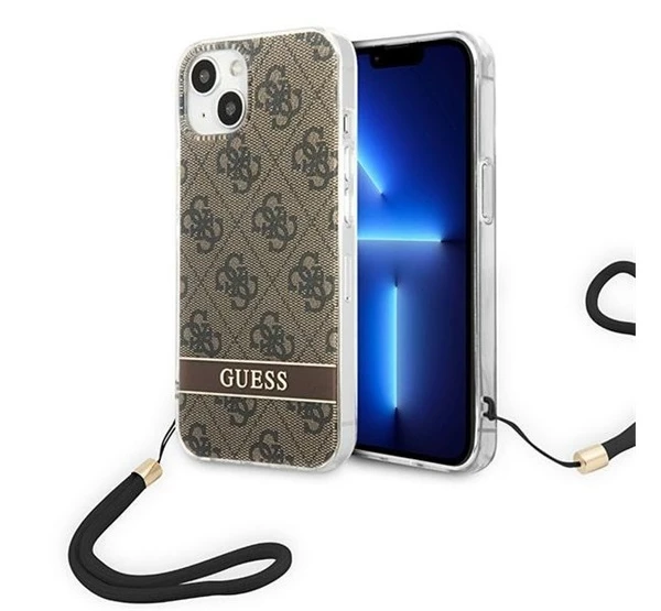 GUESS 4G Print Strap Apple iPhone 14 Plus hátlap tok barna
