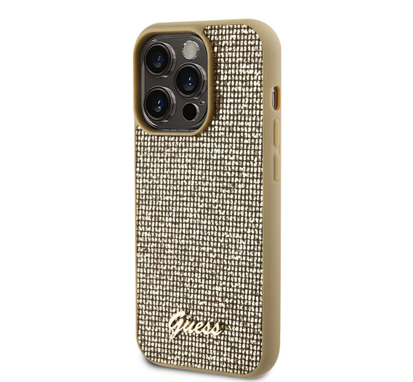GUESS Disco Metal Script Apple iPhone 15 Pro hátlap tok arany