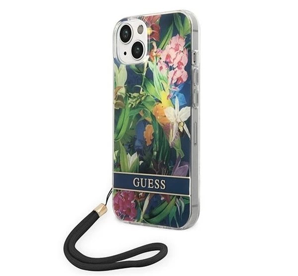 GUESS Flower Strap Apple iPhone 14 Plus hátlap tok kék