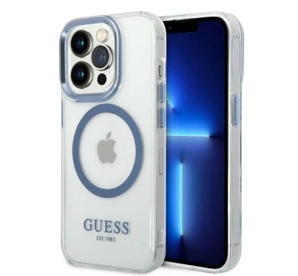 GUESS Metal Outline Magsafe Apple iPhone 14 Pro hátlap tok kék