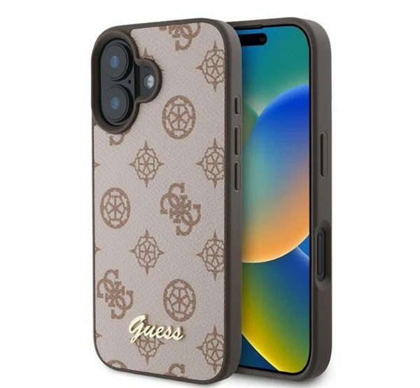 GUESS Peony Script Apple iPhone 16 MagSafe kompatibilis hátlap tok barna GUHMP16SPGPYSW