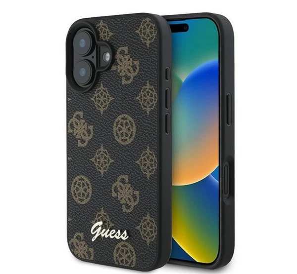 GUESS PU Peony Script Apple iPhone 16 Plus MagSafe kompatibilis tok fekete/barna GUHMP16MPGPYSK