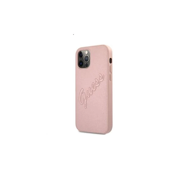 GUESS PU Saffiano Vintage Script Apple iPhone 12/12 Pro hátlap tok rozéarany