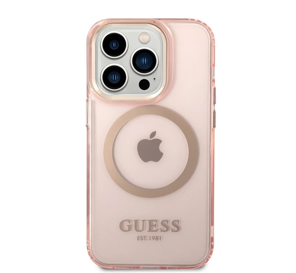 GUESS Translucent MagSafe Apple iPhone 14 Pro hátlap tok rózsaszín