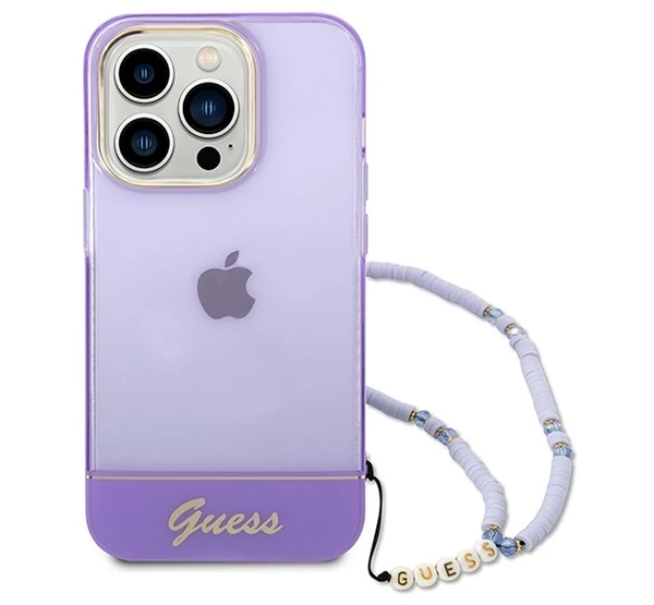 GUESS Translucent Pearl Strap Apple iPhone 14 Pro hátlap tok lila