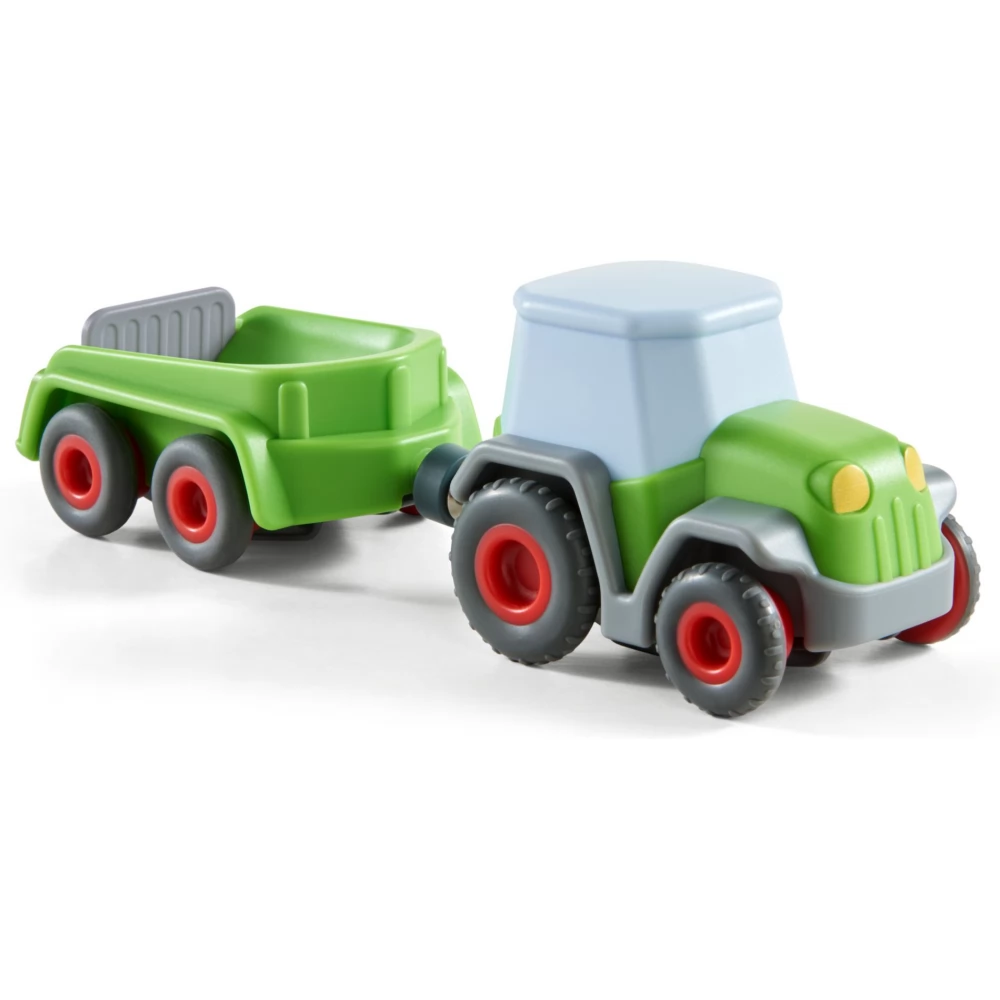 HABA Kullerbü fa vezetősínes traktor pótkocsival