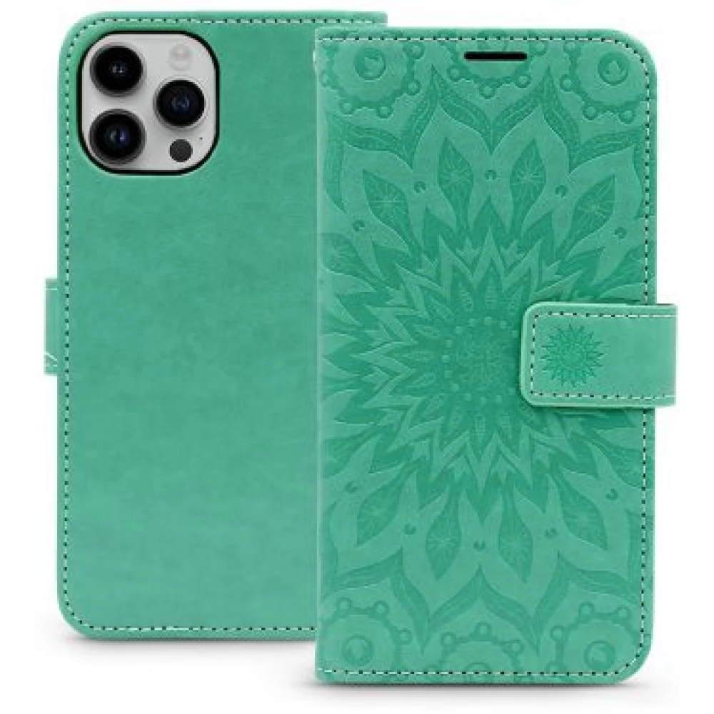 HAFFNER Mezzo Book Oldalra nyíló bőr tok iPhone 15 mandala zöld