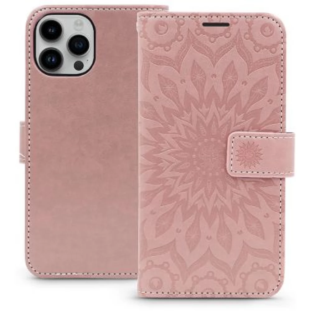 HAFFNER Mezzo Book Oldalra nyíló bőr tok iPhone 15 Pro rózsaszínarany