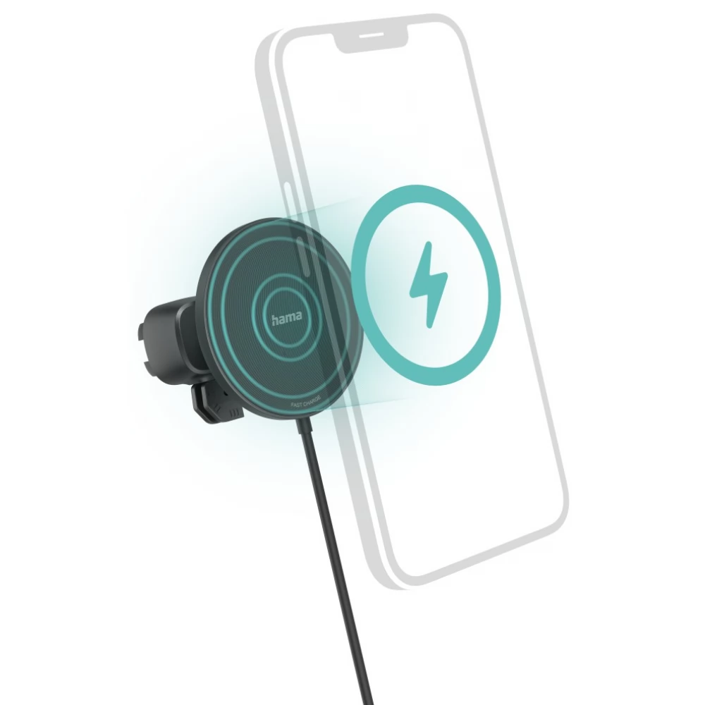 HAMA FIC E3 Vezeték nélküli Magcharge autós töltő 15W USB-C iPhone fekete
