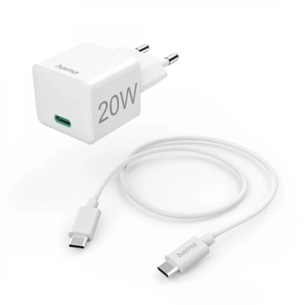 HAMA Mini PDQC Hálózati töltő + kábel 20W fehér