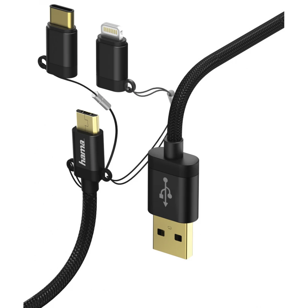 HAMA USB Lightning + Micro USB + USB Type C Átalakító Fekete 1m 183348