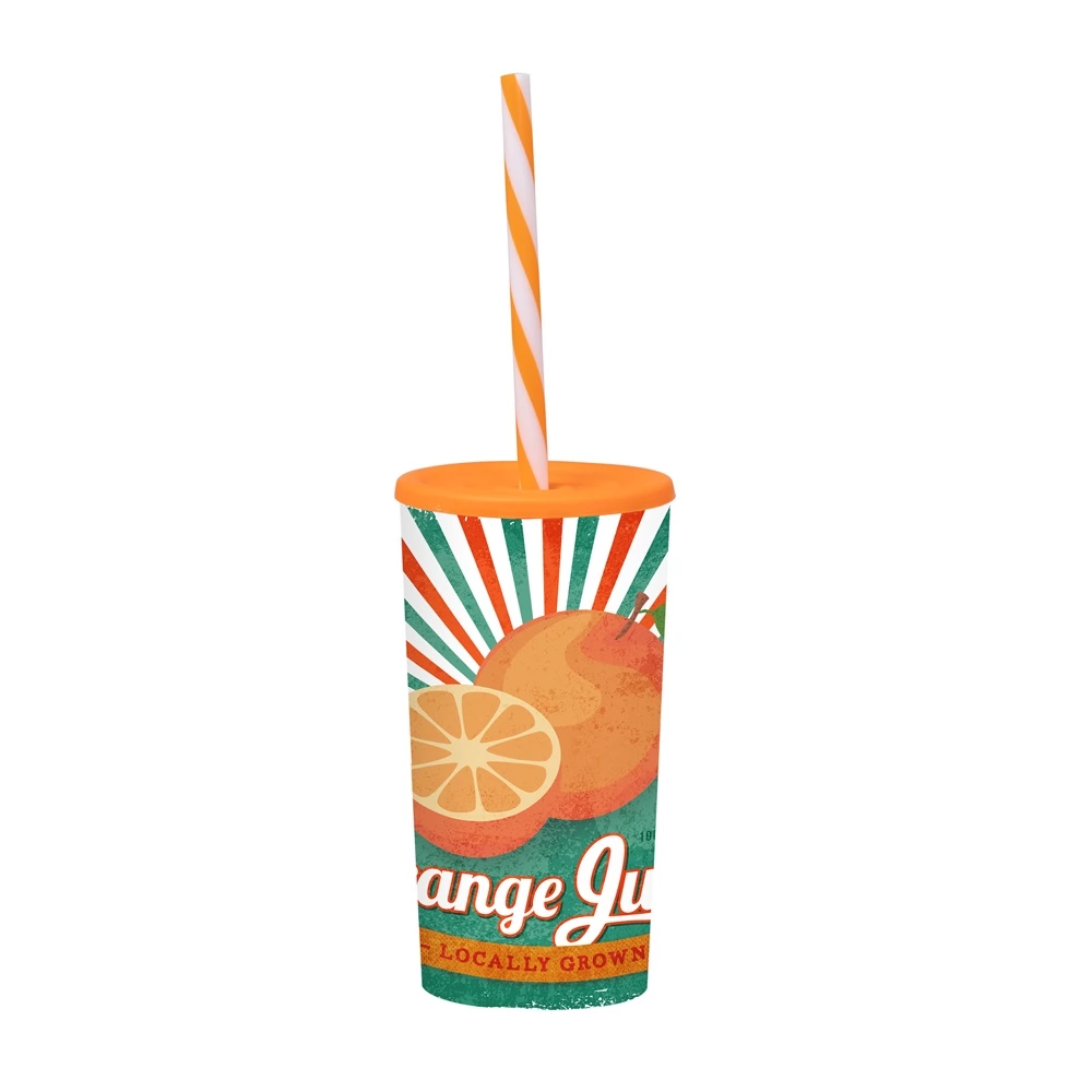 HEREVIN 161922-028P Pohár szívószállal 470ml Orange Juice mintás