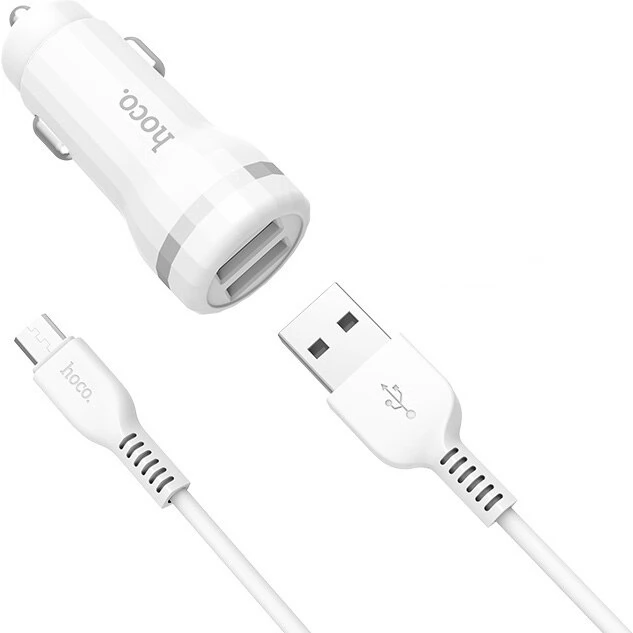 HOCO Autós töltő Z27 2xUSB 2.4A + Micro USB kábel fehér