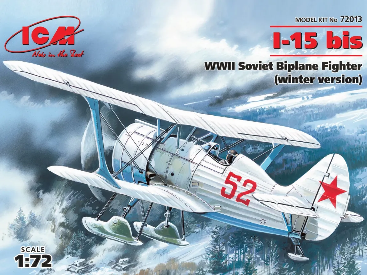 ICM 1/72 I-15 bis WWII Soviet Biplane Fighter (winter version) vadászgép modell