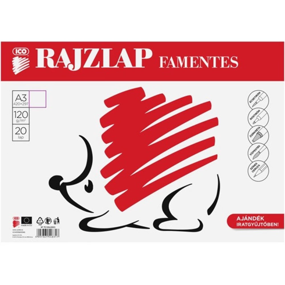 ICO A3 famentes rajzlap 20 darabos