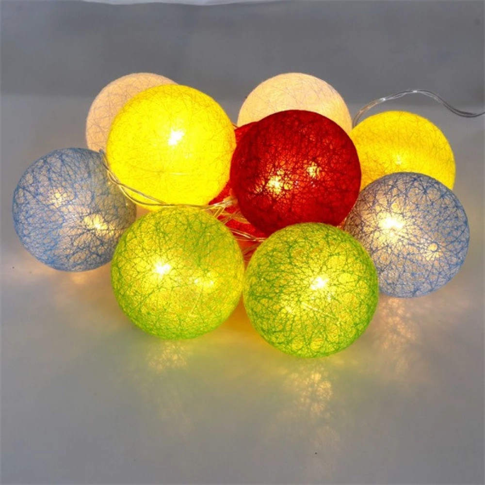 IRIS Gömb alakú 6cm/színes fonott/1.5m/több színű/10db LED-es/USB-s fénydekoráció