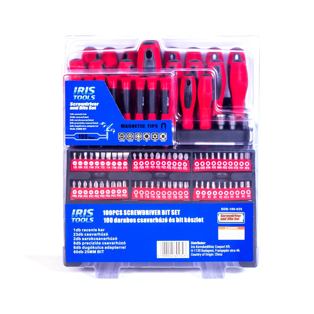 IRIS TOOLS SDB-100-025 100 darabos csavarhúzó és bit készlet