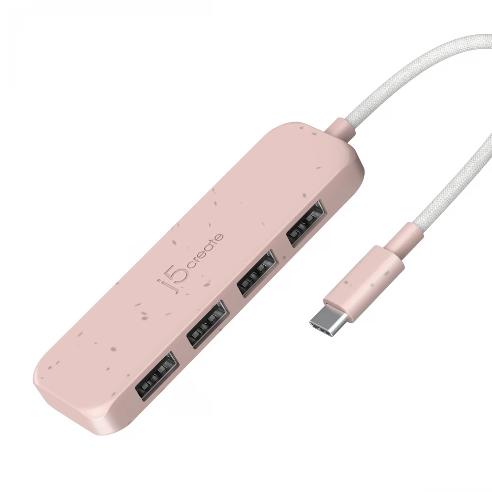 J5CREATE Eco-Friendly USB-C to 4-Port Type-A Gen 2 Hub rózsaszín
