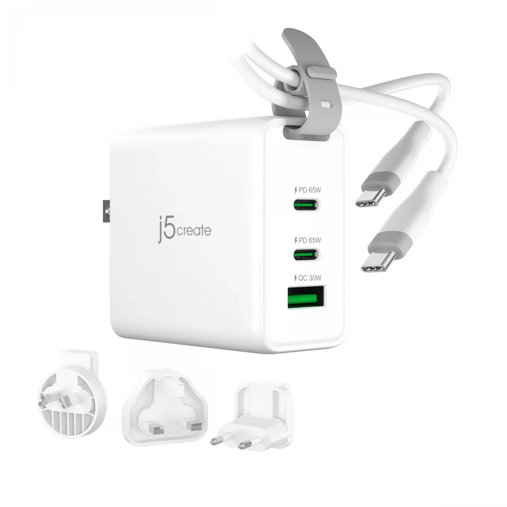 J5CREATE GaN USB-C 3-Port Traveler Charger 65W fehér