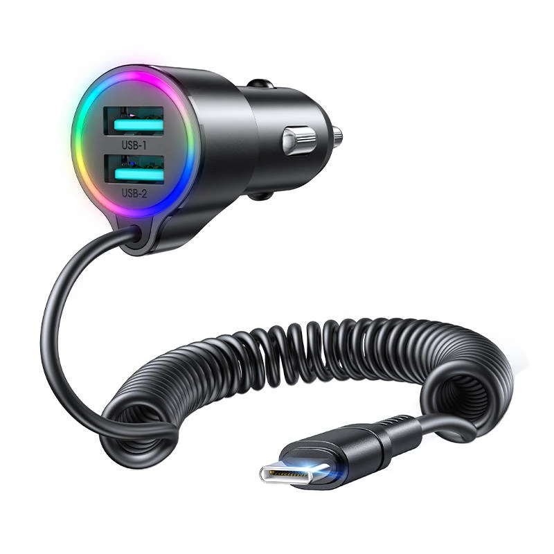 JOYROOM CL24 Autós töltő 2xUSB + fix USB-C kábel fekete