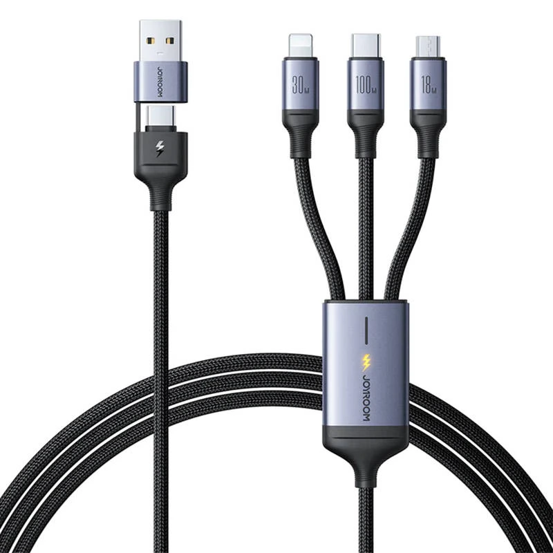 JOYROOM USB 2.0 + USB 2.0 Type C Lightning + Micro USB + USB Type C Átalakító Fekete 1.5m 6941237100412