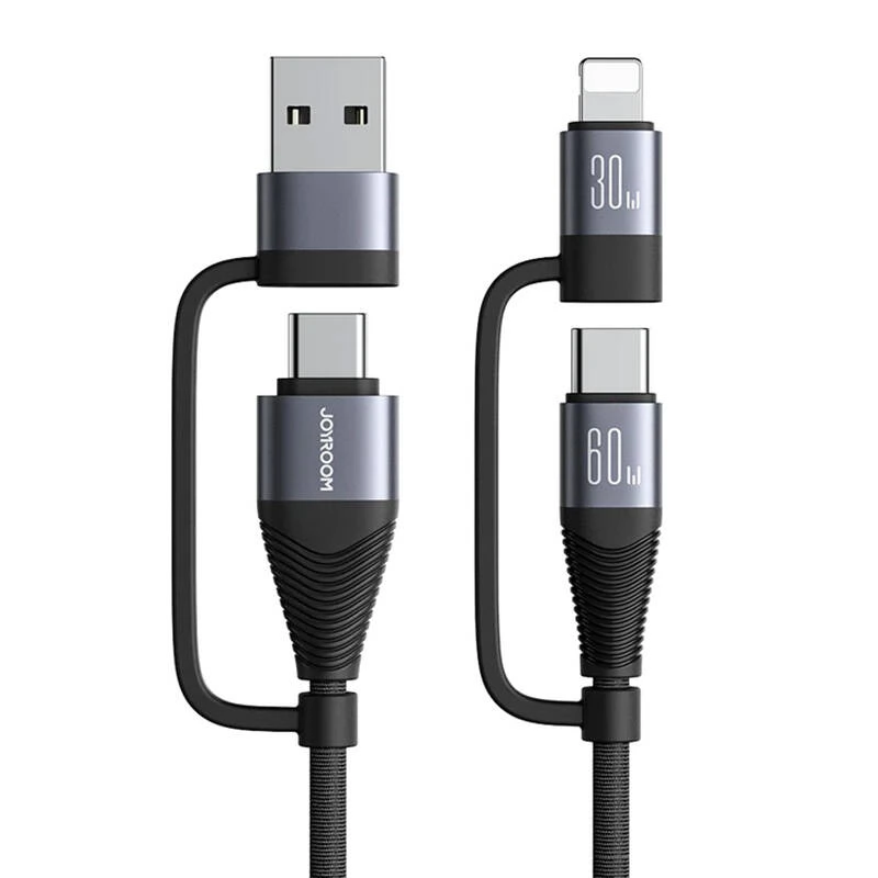 JOYROOM USB 2.0 + USB 2.0 Type C Lightning + USB Type C Töltő/adat Fekete 1.2m 6956116763077