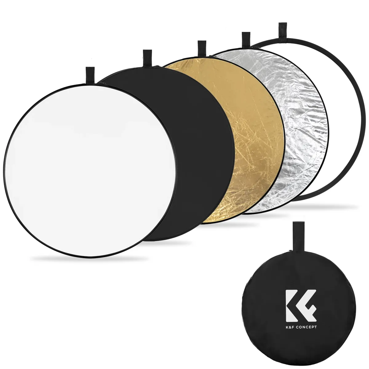 K-F CONCEPT 5in1 derítőlap reflektor 110cm (fehér/fekete/arany/ezüst/átlátszó) + hordtáska