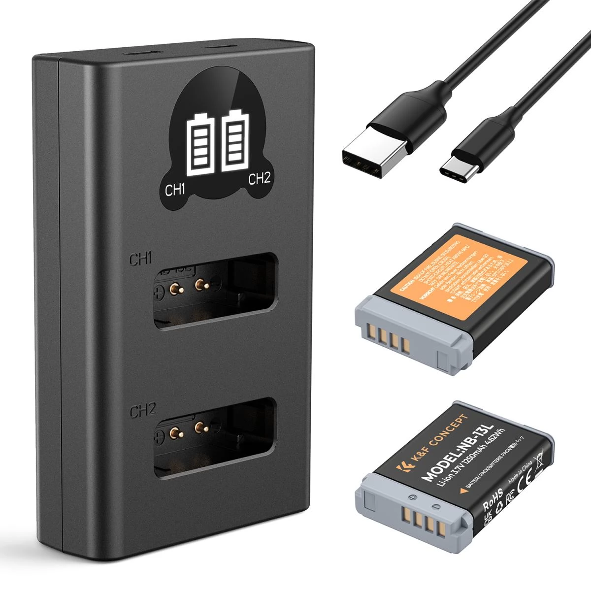 K-F CONCEPT CB-2LHE töltő + 2db NB-13L akkumulátor 1250mAh