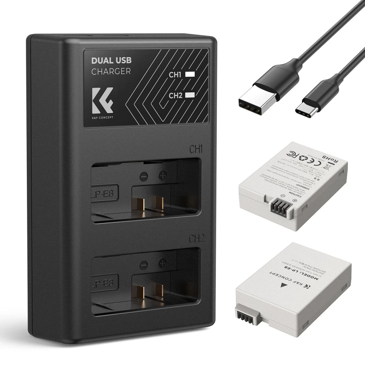 K-F CONCEPT LC-E12E töltő + 2db LP-E8 akkumulátor 1250mAh