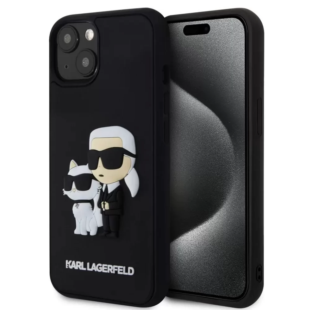 KARL LAGERFELD 3D Rubber hátlaptok iPhone 13 Karl and Choupette fekete