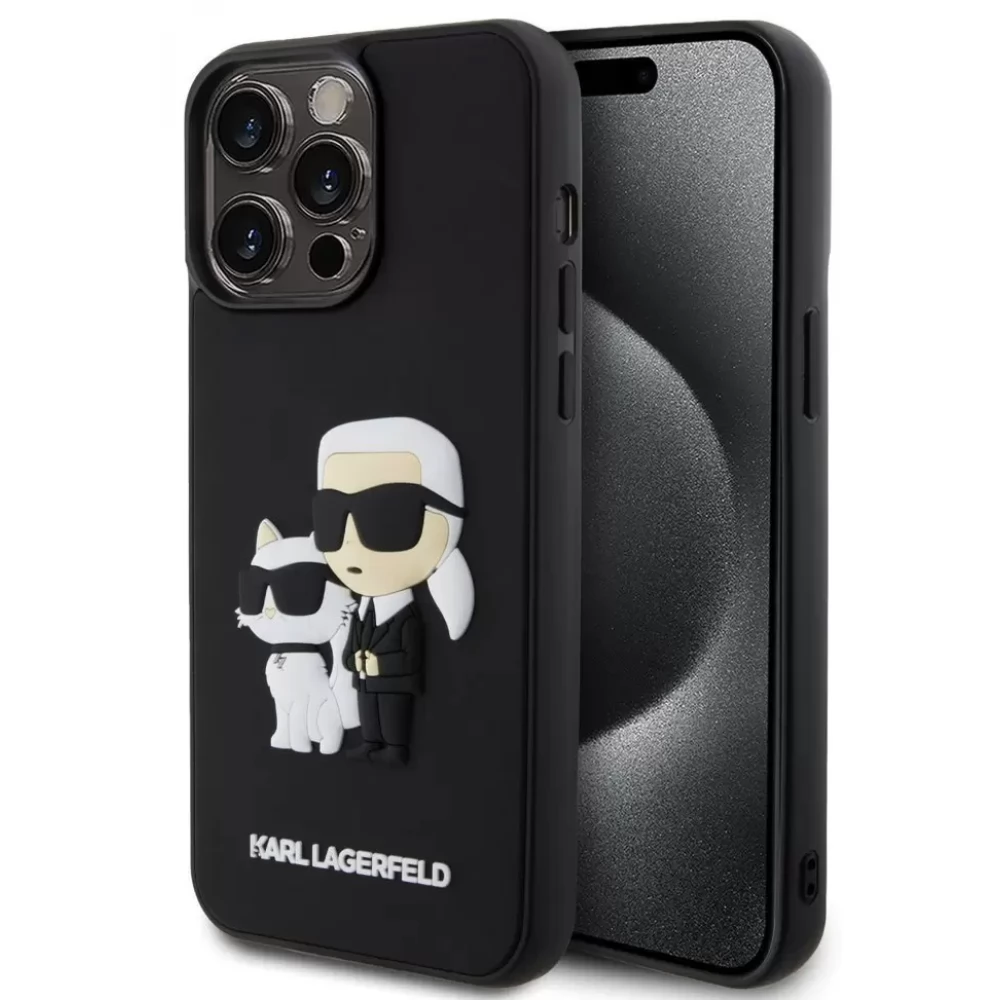 KARL LAGERFELD 3D Rubber hátlaptok iPhone 13 Pro Max Karl and Choupette fekete