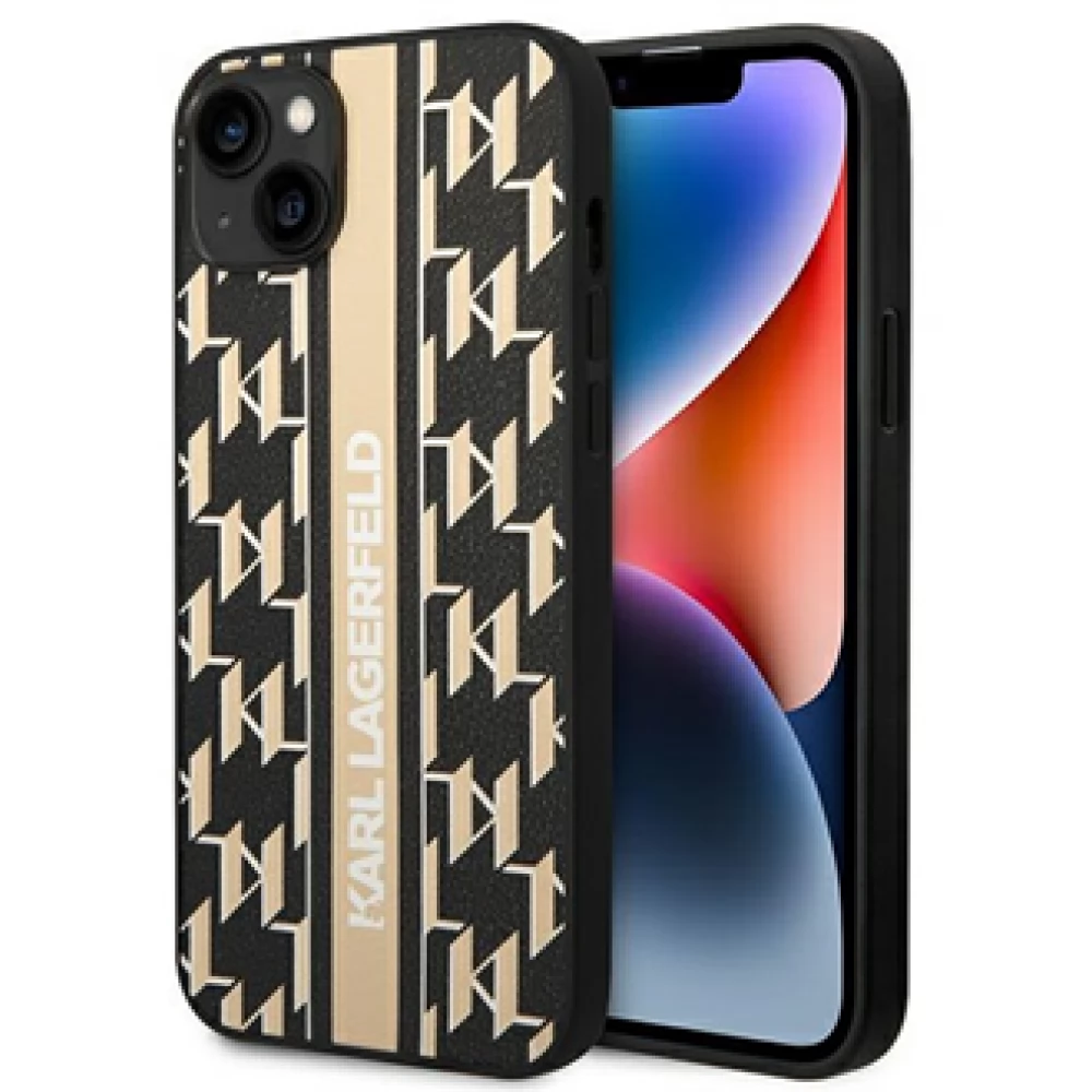KARL LAGERFELD Hardcase Monogram Stripe hátlaptok iPhone 14 Plus barna