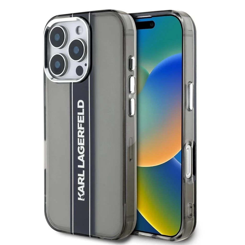 KARL LAGERFELD IML Stripe Logo hátlaptok iPhone 16 Pro szürke