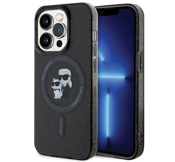 Karl Lagerfeld Karl&Choupette Glitter MagSafe Apple iPhone 15 Pro hátlap tok fekete