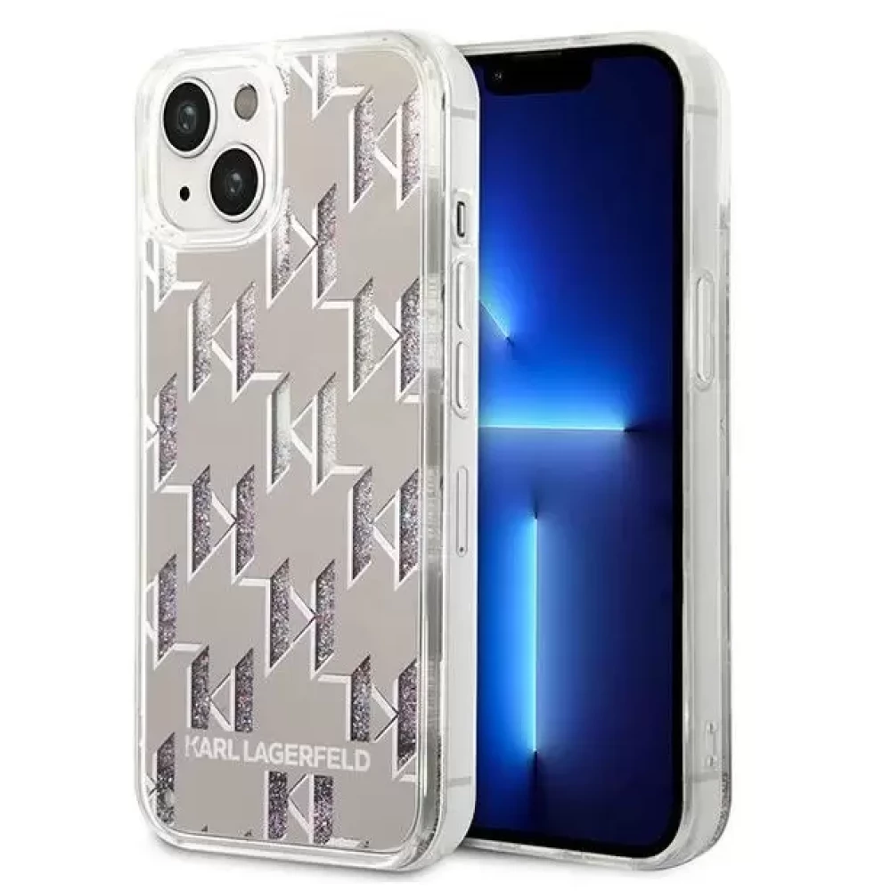 KARL LAGERFELD Liquid Glitter Monogram Apple iPhone 14 Plus hátlap tok ezüst