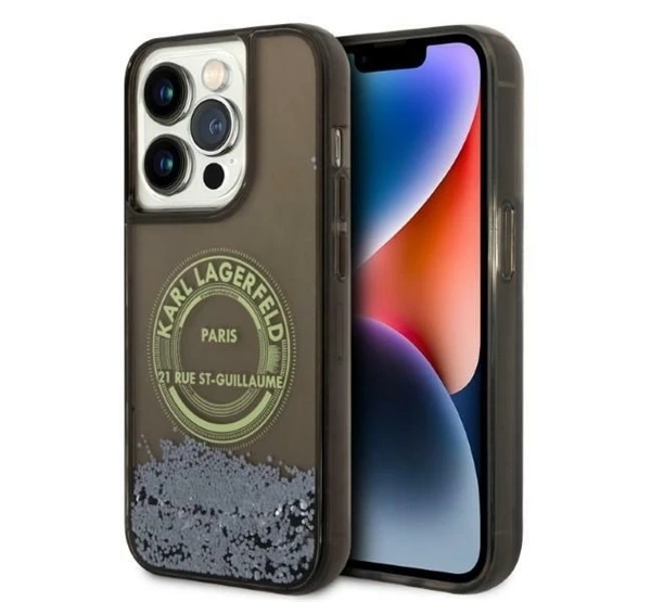 Karl Lagerfeld Liquid Glitter RSG Apple iPhone 14 Pro hátlap tok fekete