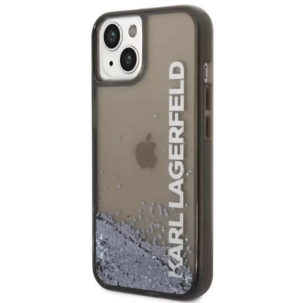 KARL LAGERFELD Liquid Glitter Transculet Elongated Logo hátlaptok Apple iPhone 14 Plus fekete