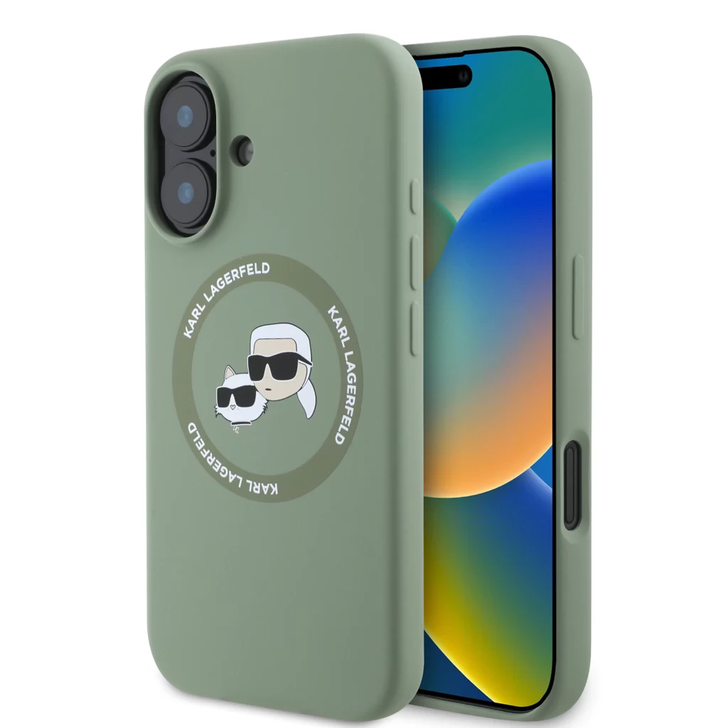 KARL LAGERFELD Liquid Silicone MagSafe tok iPhone 16 Karl and Choupette zöld