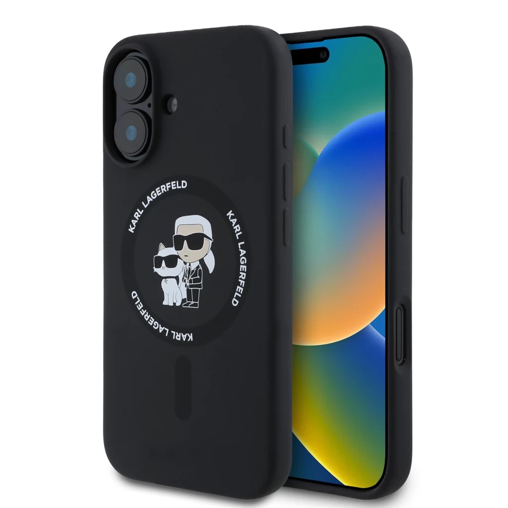 KARL LAGERFELD Liquid Silicone MagSafe tok iPhone 16 Karl and Choupette fekete