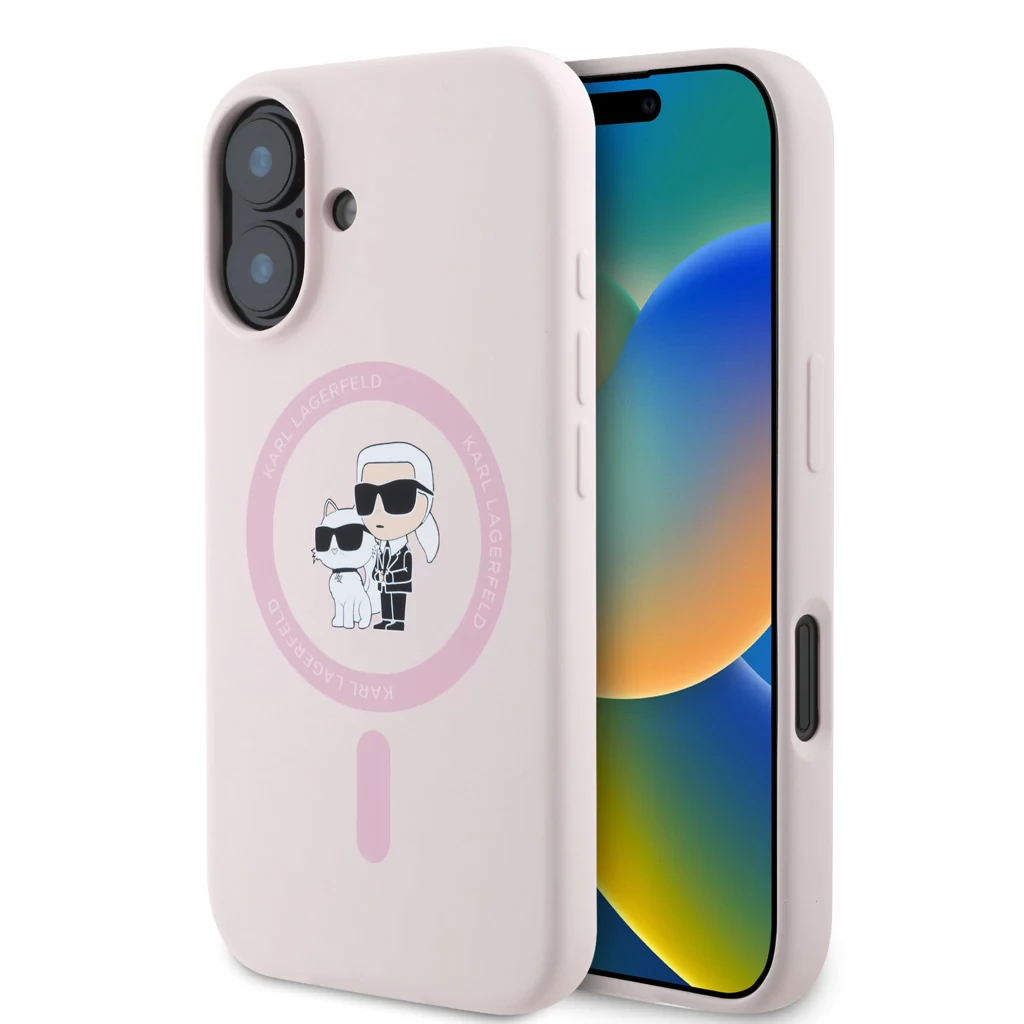 KARL LAGERFELD Liquid Silicone MagSafe tok iPhone 16 Karl and Choupette rózsaszín