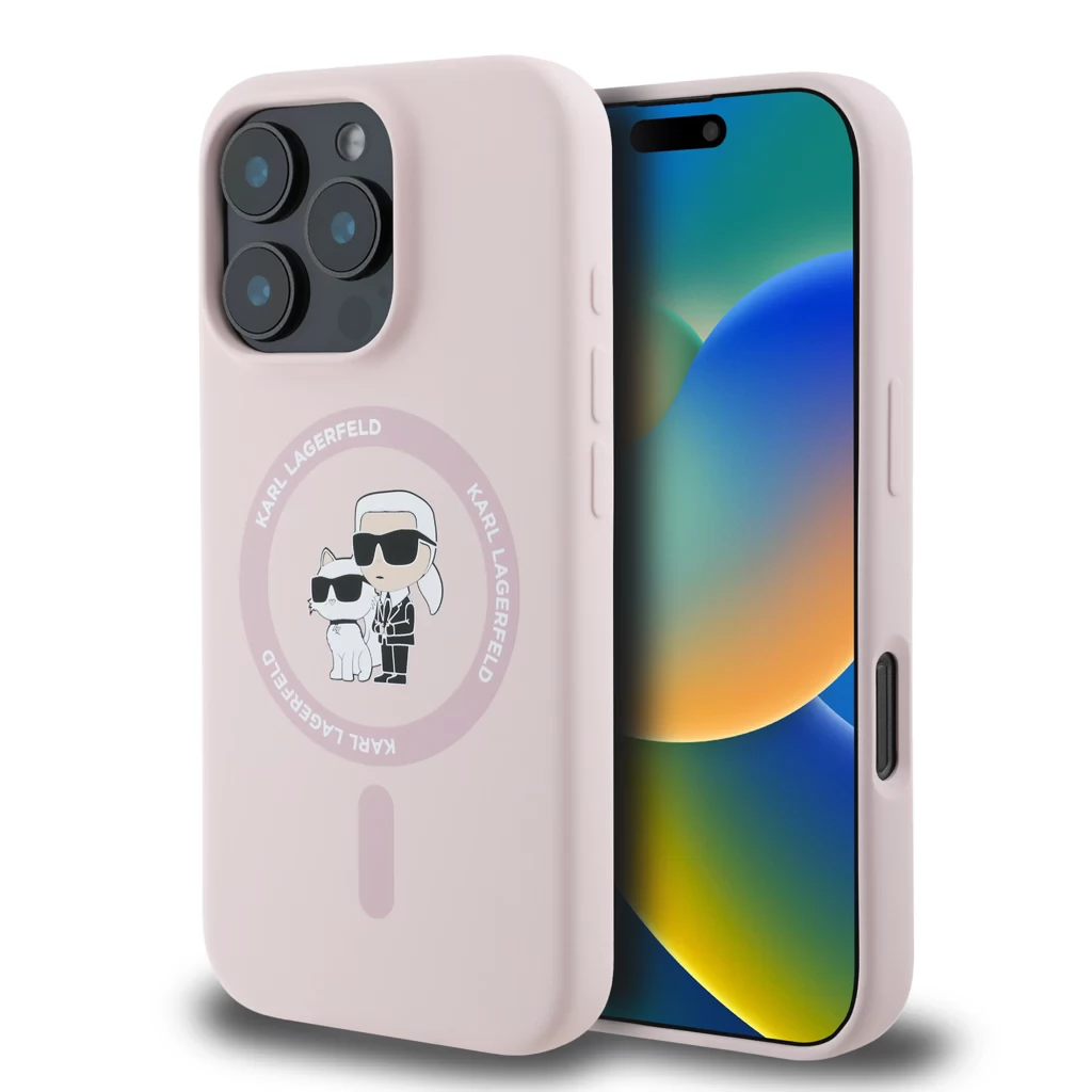 KARL LAGERFELD Liquid Silicone MagSafe tok iPhone 16 Pro Max Karl and Choupette rózsaszín