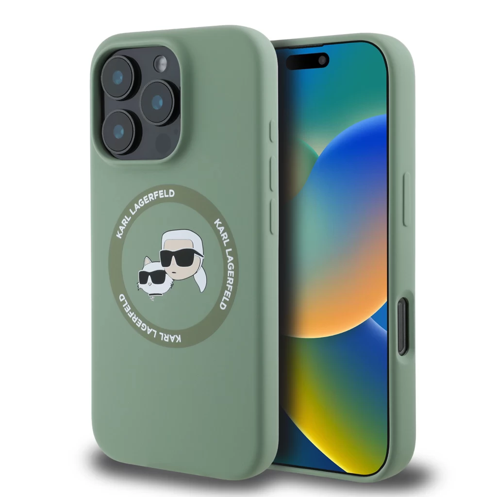 KARL LAGERFELD Liquid Silicone MagSafe tok iPhone 16 Pro Max Karl and Choupette zöld