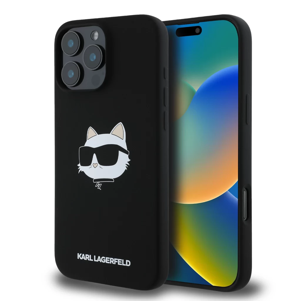 KARL LAGERFELD Liquid Silicone MagSafe tok iPhone 16 Pro Max Choupette Head fekete